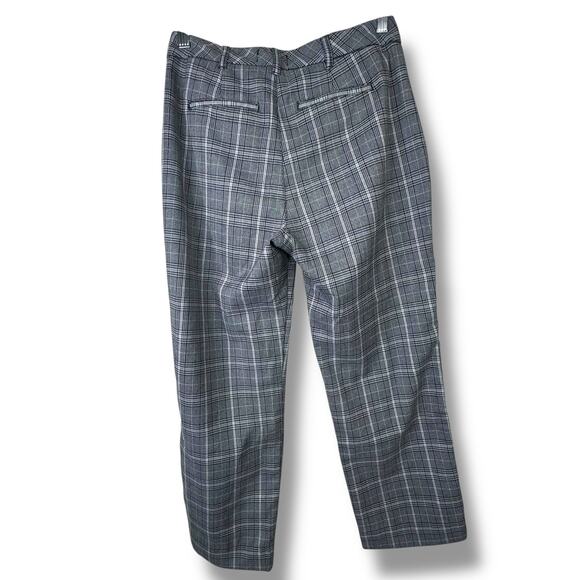 Abercrombie & Fitch Simone Gray Plaid Maroon High Rise Ankle Flare Trouser Pants - Picture 7 of 9